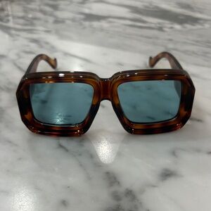 Loewe Tortoiseshell Square Frame Sunglasses with Blue Lenses